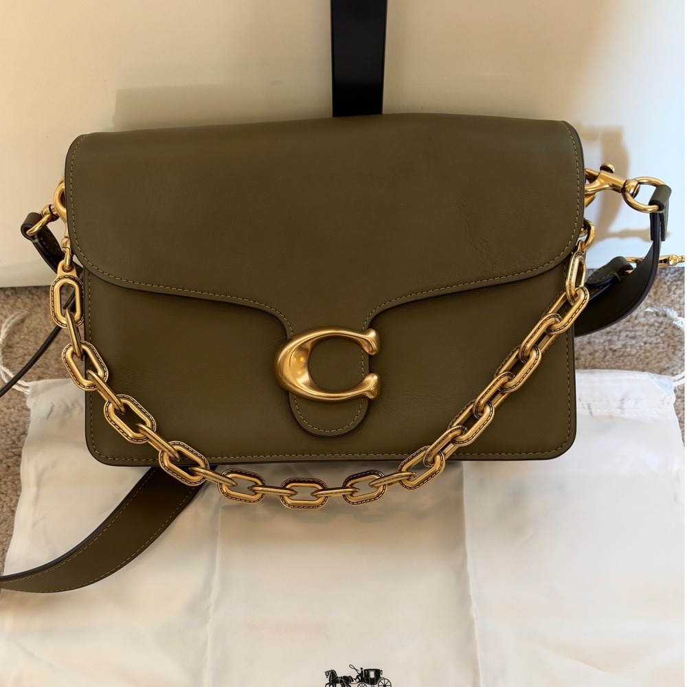 Coach Chain Tabby Shoulder Bag Brass/Olive Green Leather Gold Chain C0772